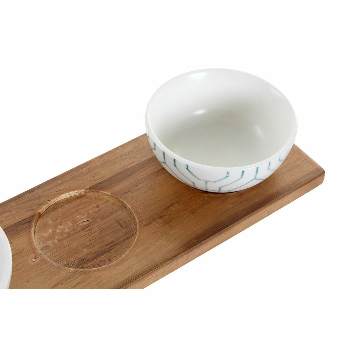 Appetizer-Set DKD Home Decor – Servierset aus Porzellan & Akazienholz in Weiß-Navy-Blau