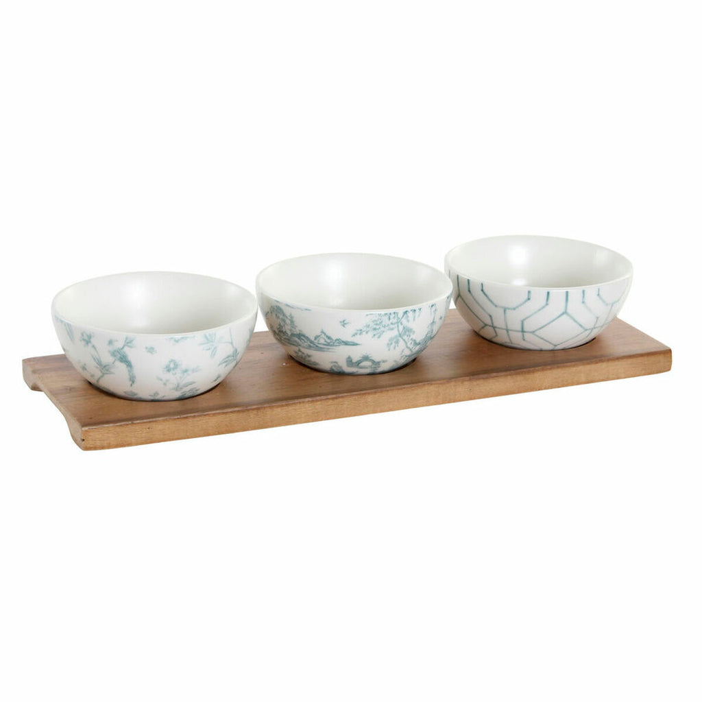 Appetizer-Set DKD Home Decor – Servierset aus Porzellan & Akazienholz in Weiß-Navy-Blau