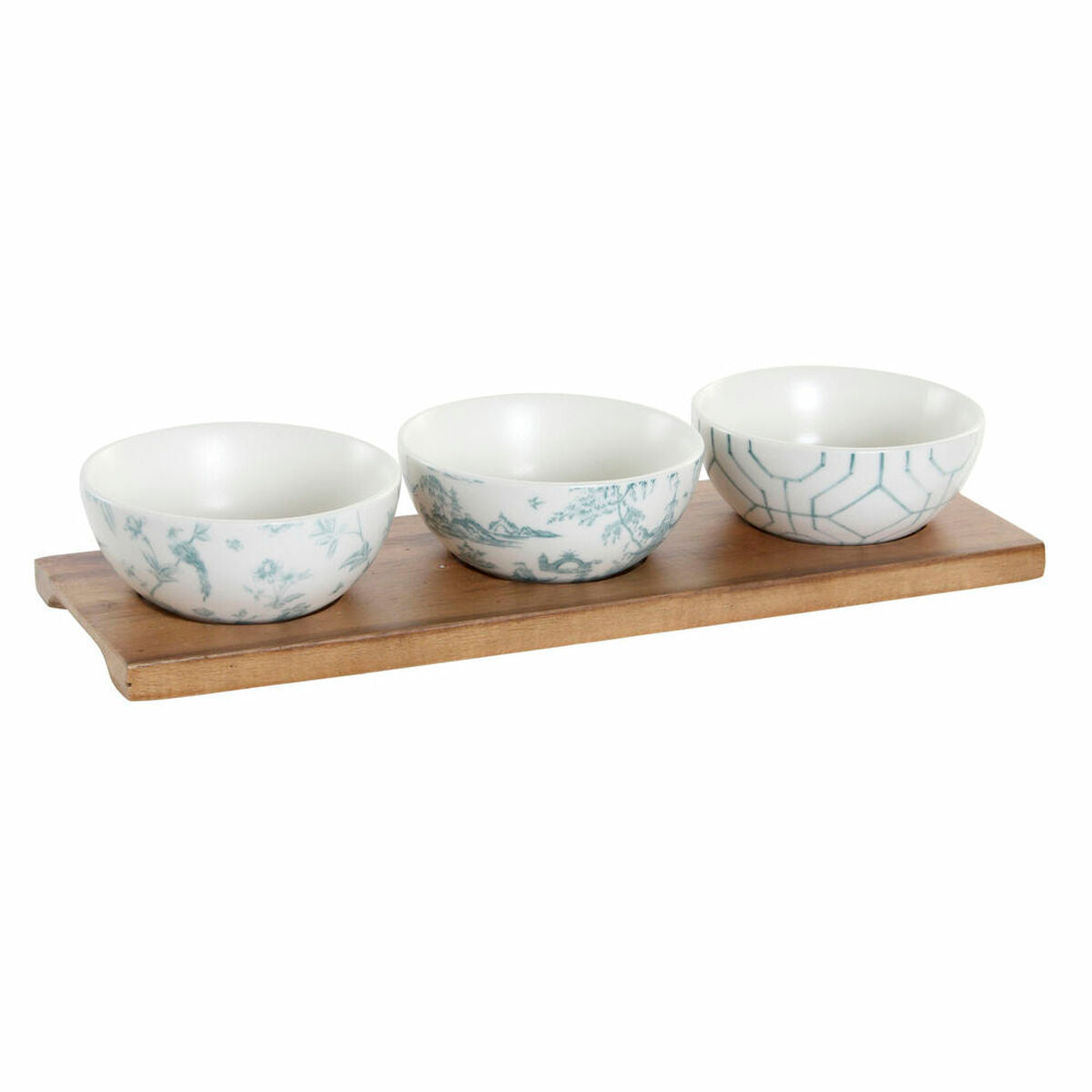 Appetizer-Set DKD Home Decor – Servierset aus Porzellan & Akazienholz in Weiß-Navy-Blau